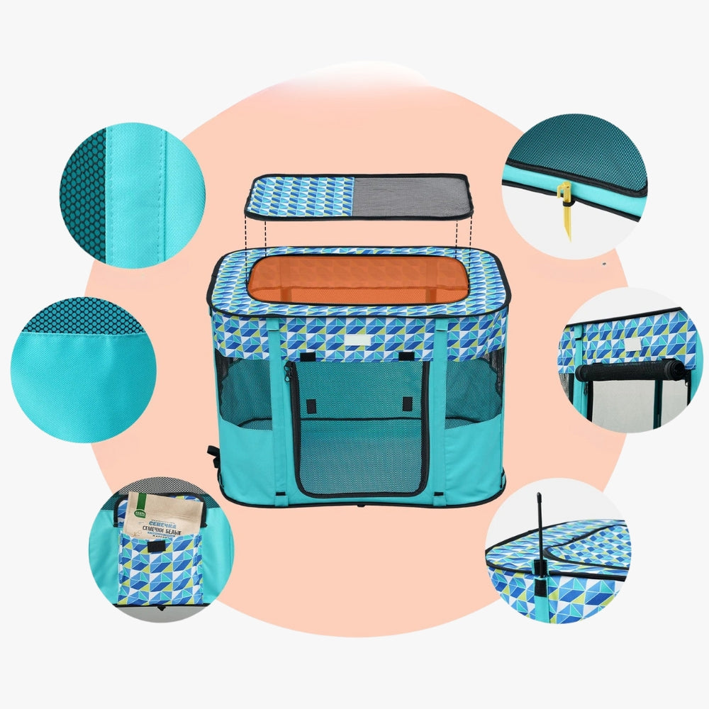 Tente pour Chien Pliable Rectangulaire Bleue