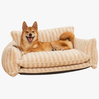 canape-pour-chien-a-rayures-beige-face