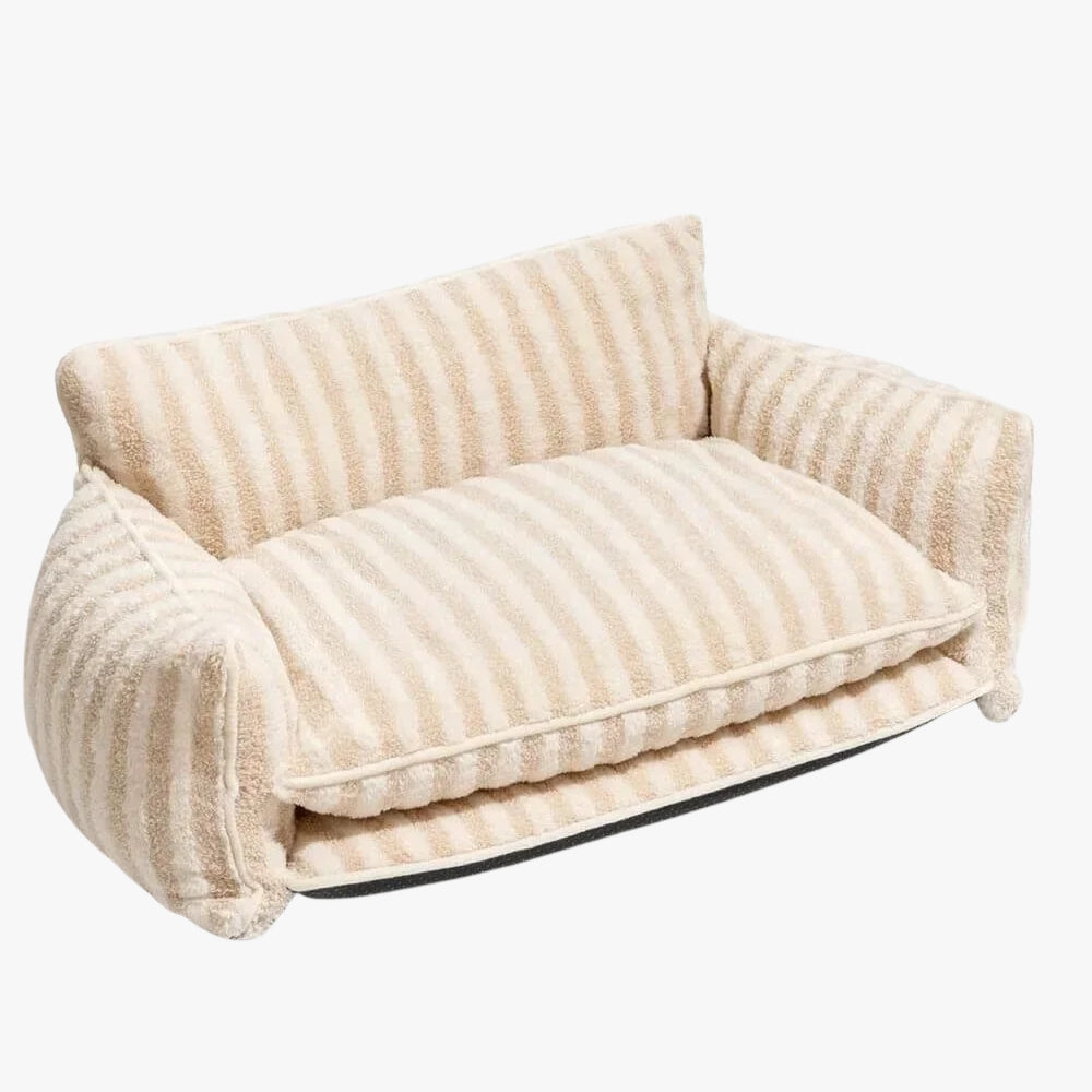 canape-pour-chien-a-rayures-beige-vide