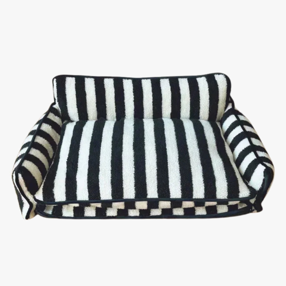 canape-pour-chien-a-rayures-noir-face-vide