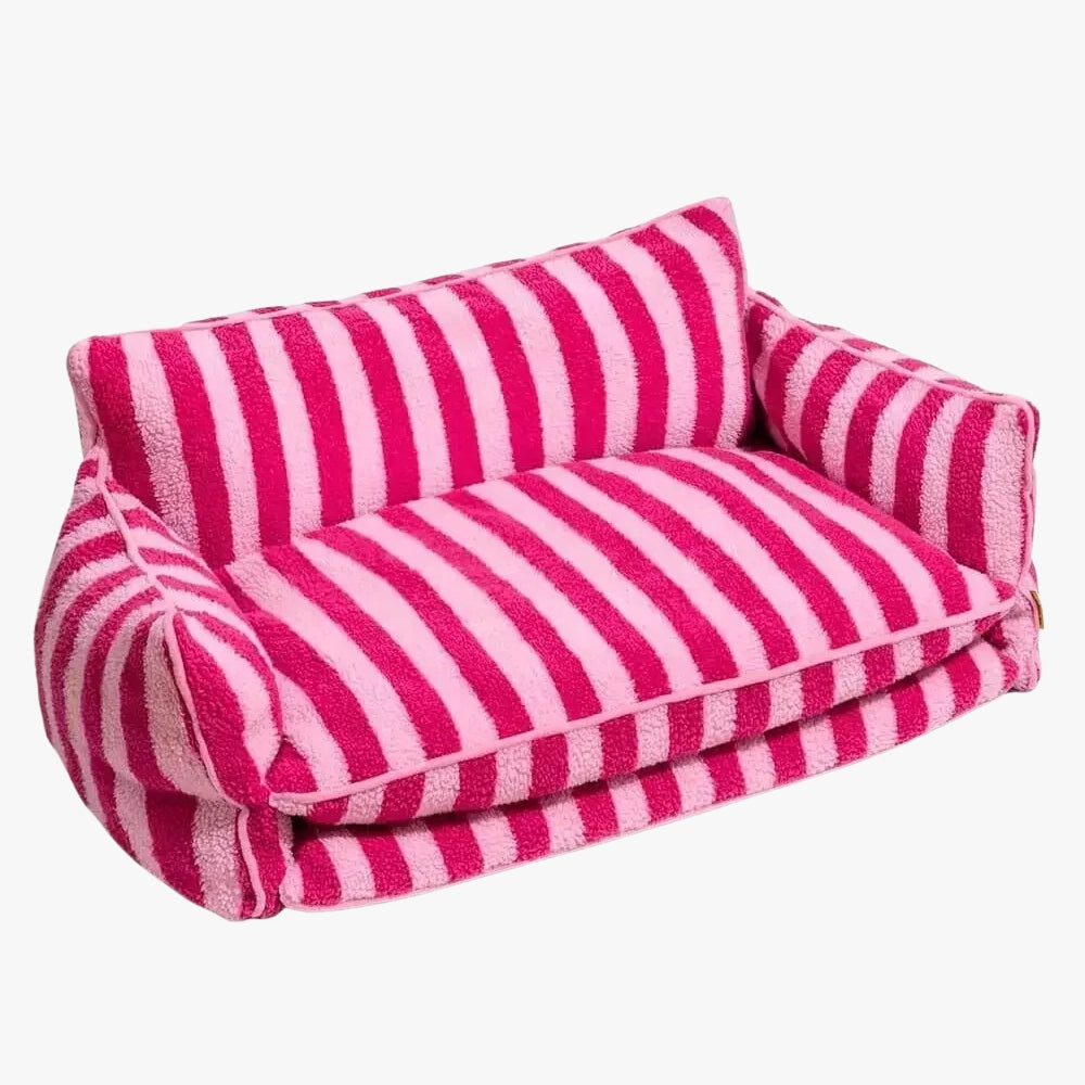 canape-pour-chien-a-rayures-rouge-vide