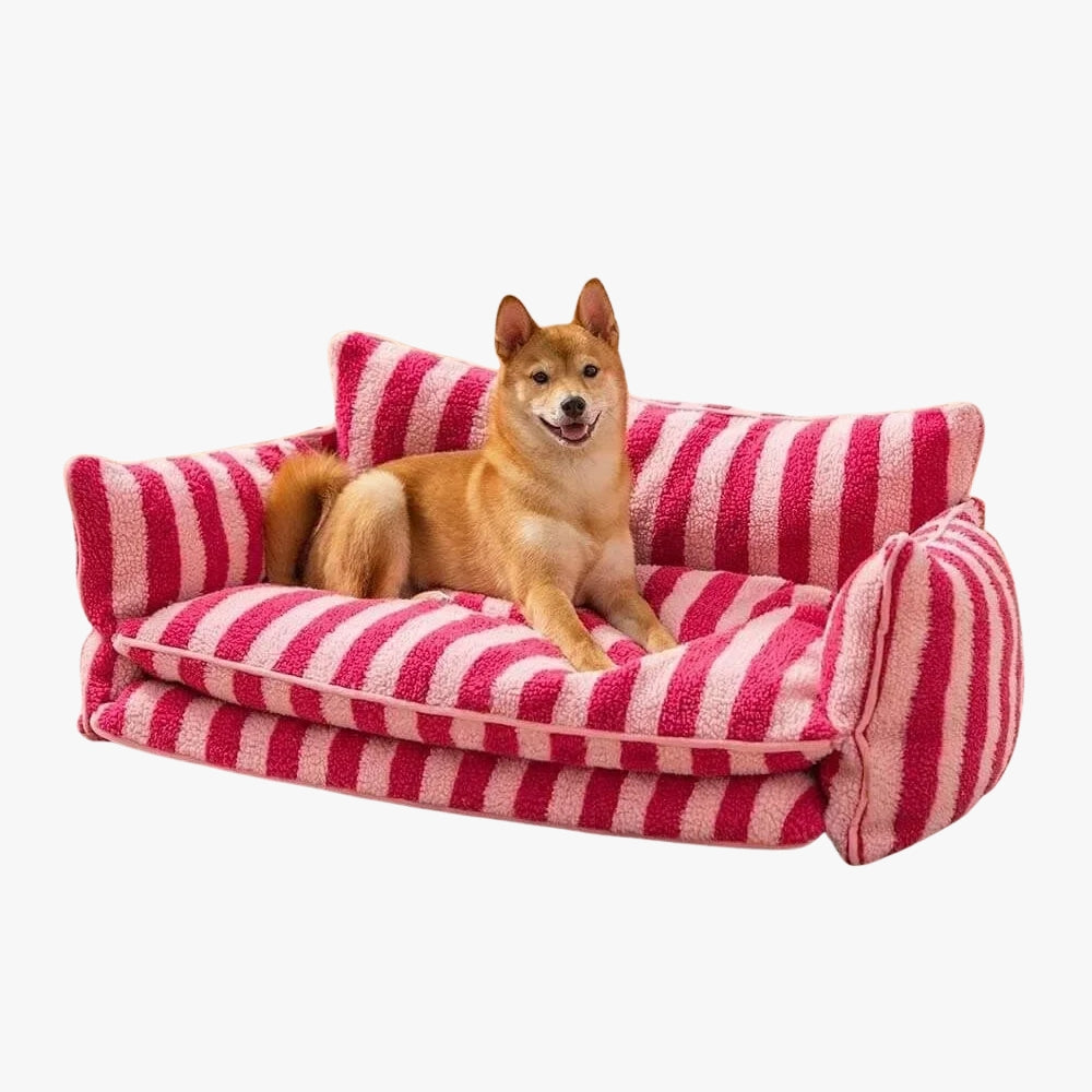 canape-pour-chien-a-rayures-rouge