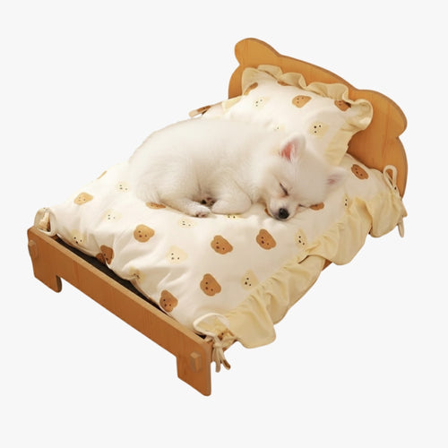 lit-en-bois-pour-petit-chien-blanc-chien