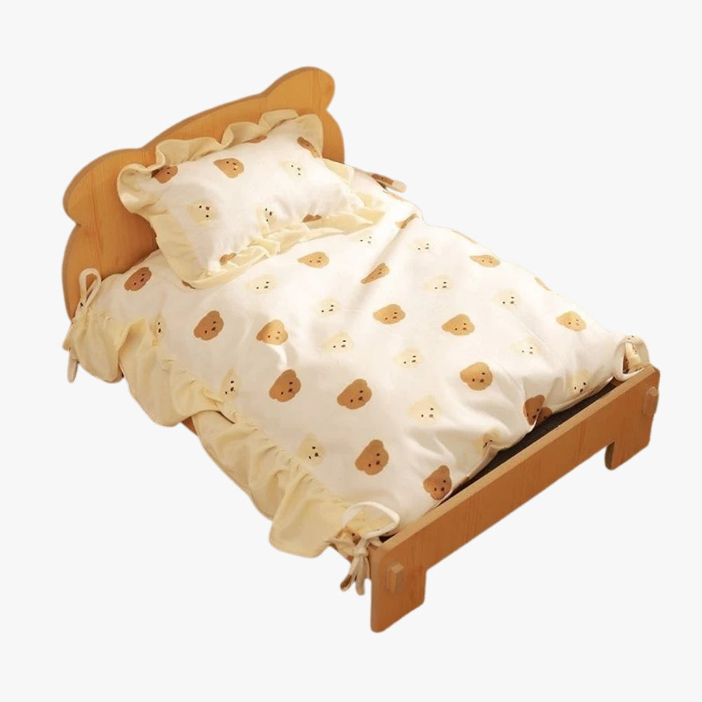 lit-en-bois-pour-petit-chien-blanc