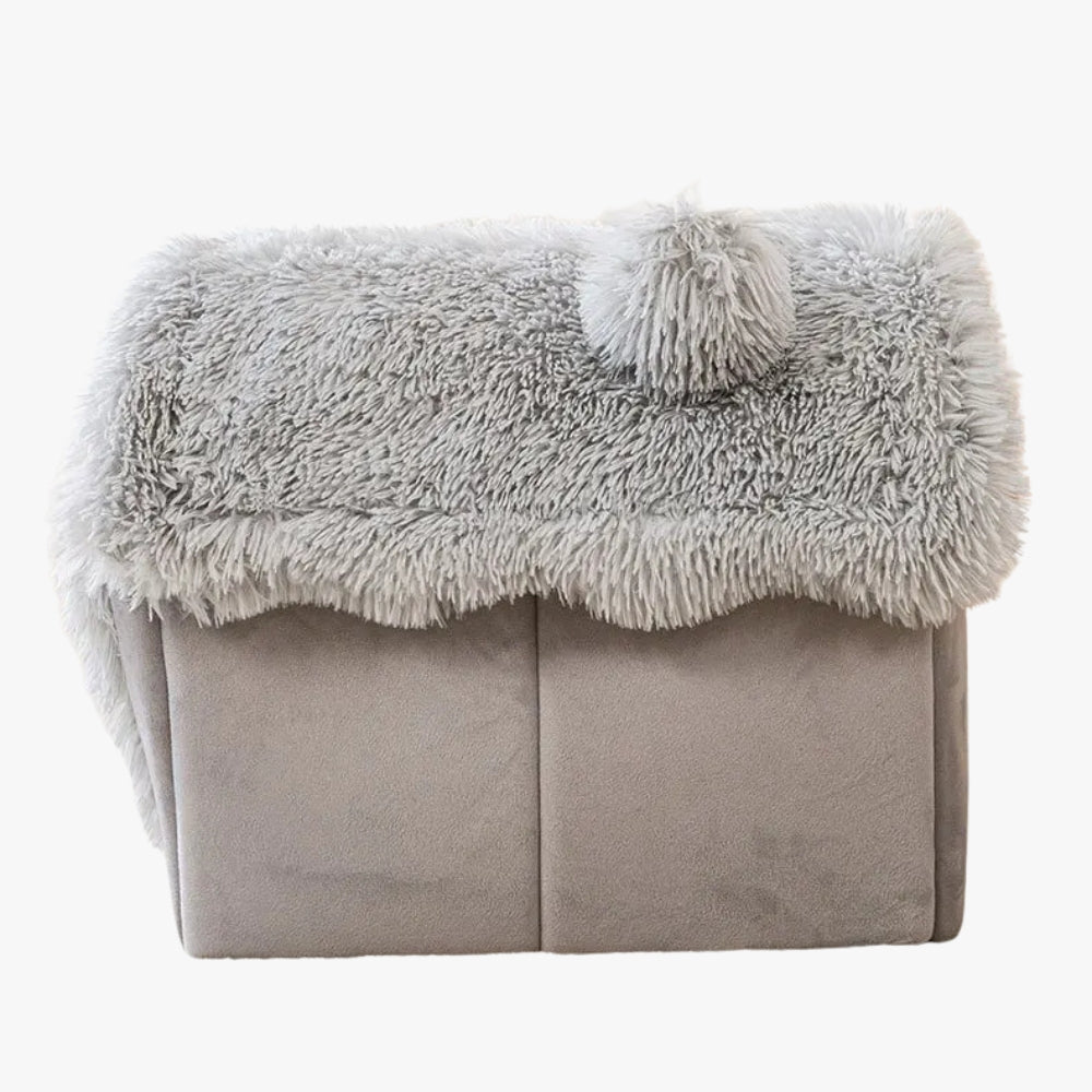 niche-en-fourrure-pour-chien-grise-cote