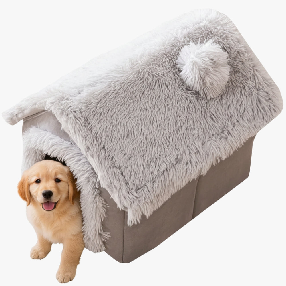 niche-en-fourrure-pour-chien-grise-dessus