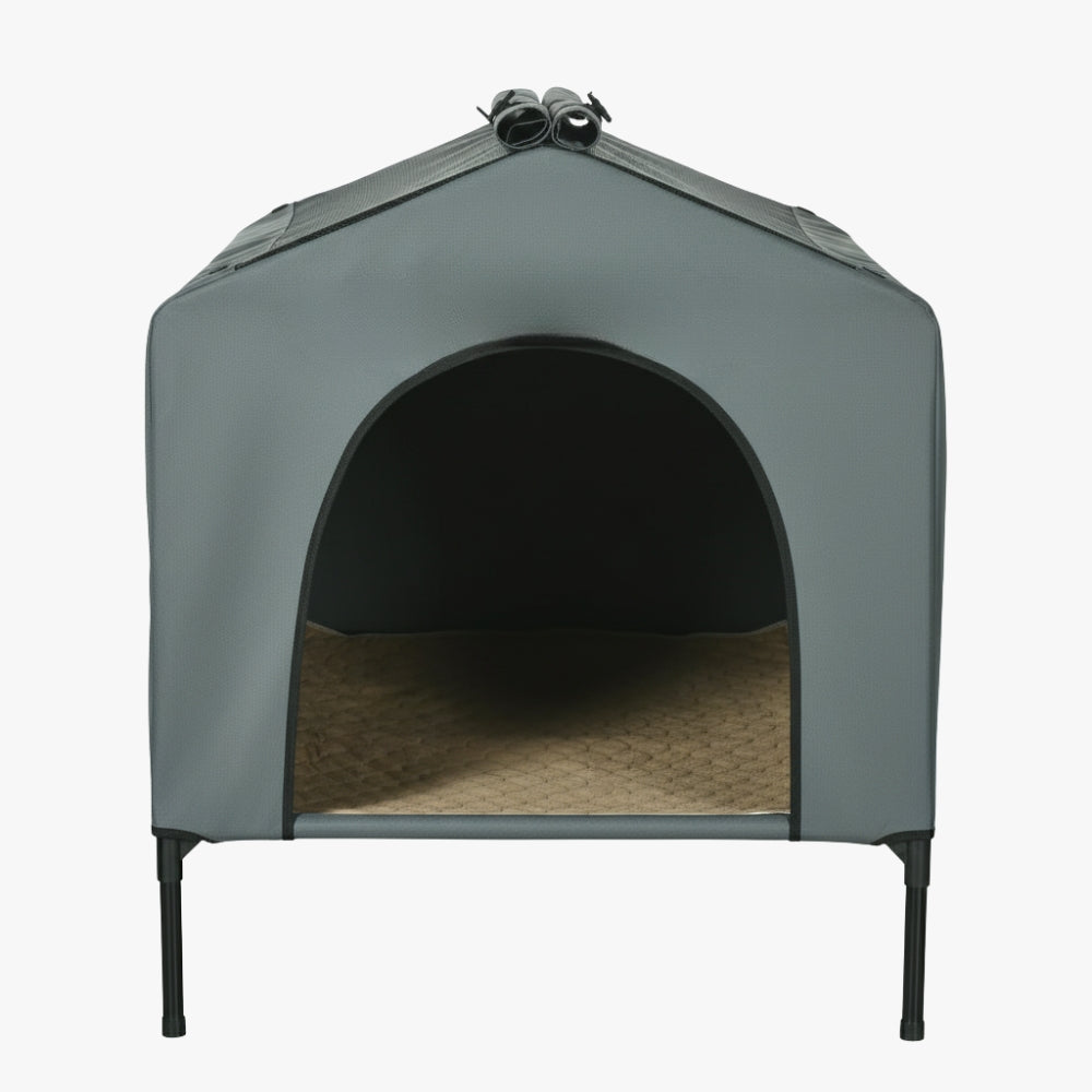 niche-pour-chien-sur-pied-grise-face