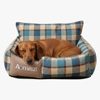 panier-canape-pour-chien-carreaux-bleus