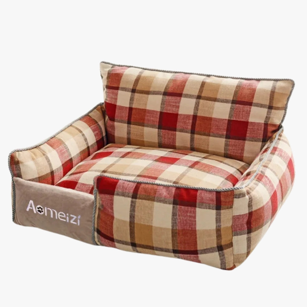 panier-canape-pour-chien-carreaux-rouge