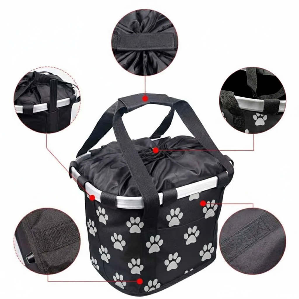 panier-de-velo-pour-chien-noir-motif-pattes-closeups