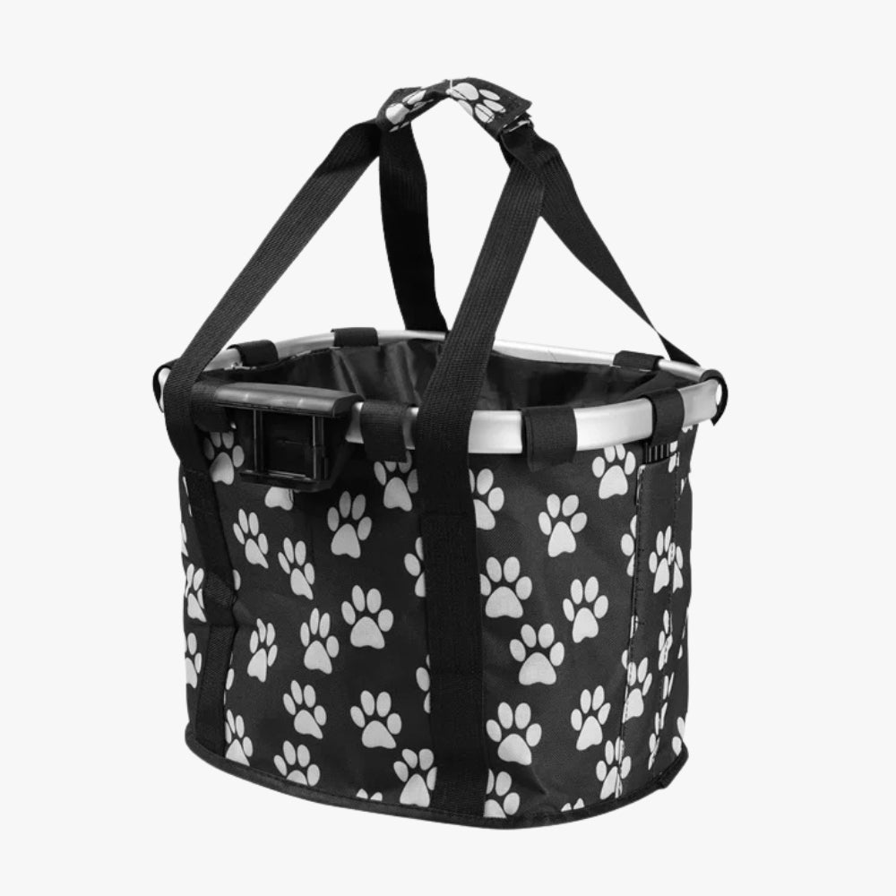 panier-de-velo-pour-chien-noir-motif-pattes-vide