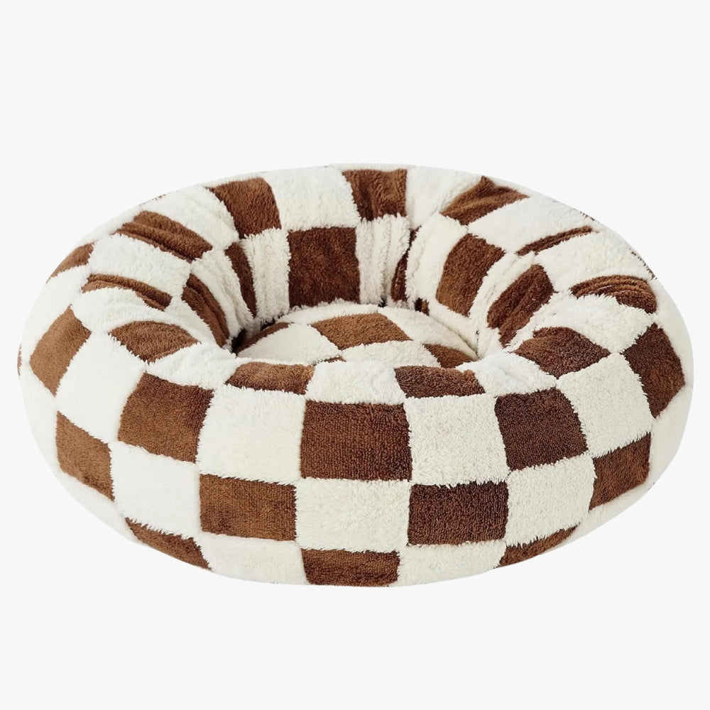 panier-donut-pour-chien-a-carreaux-marron-avant