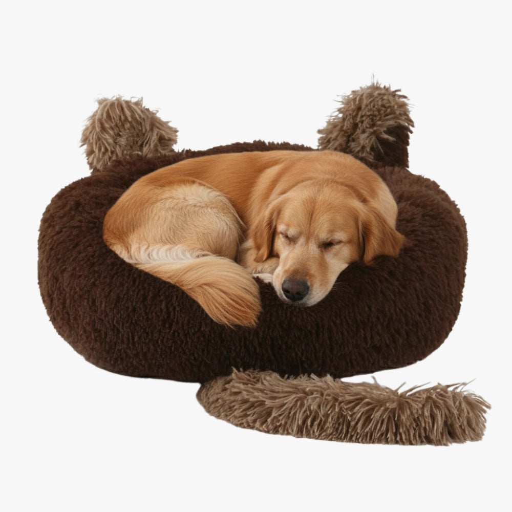 panier-donut-pour-chien-original-marron-avec-chien