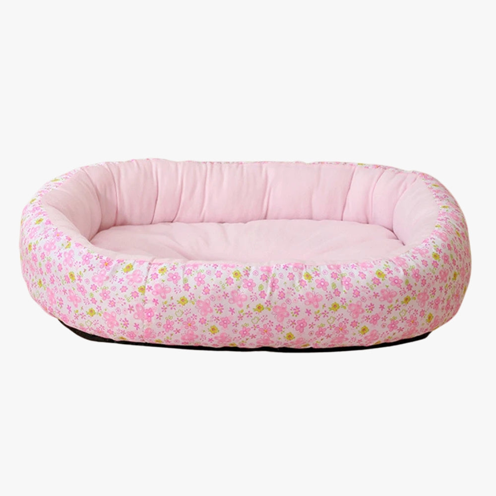 panier-pour-chien-a-fleurs-rose-vide