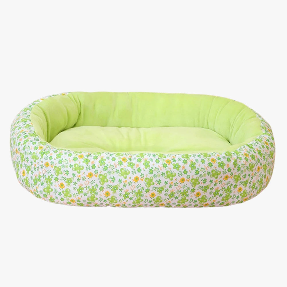 panier-pour-chien-a-fleurs-vert-vide