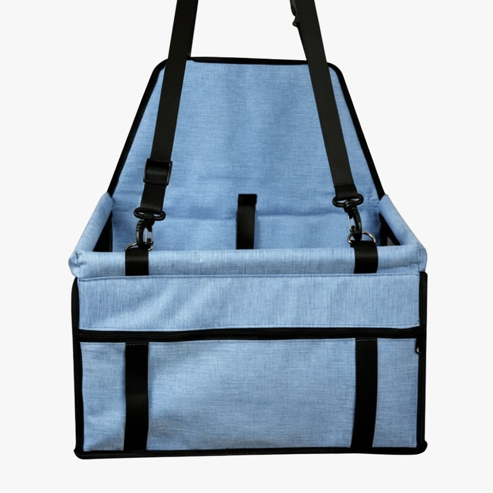 panier-pour-chien-bleu-pour-voiture-face