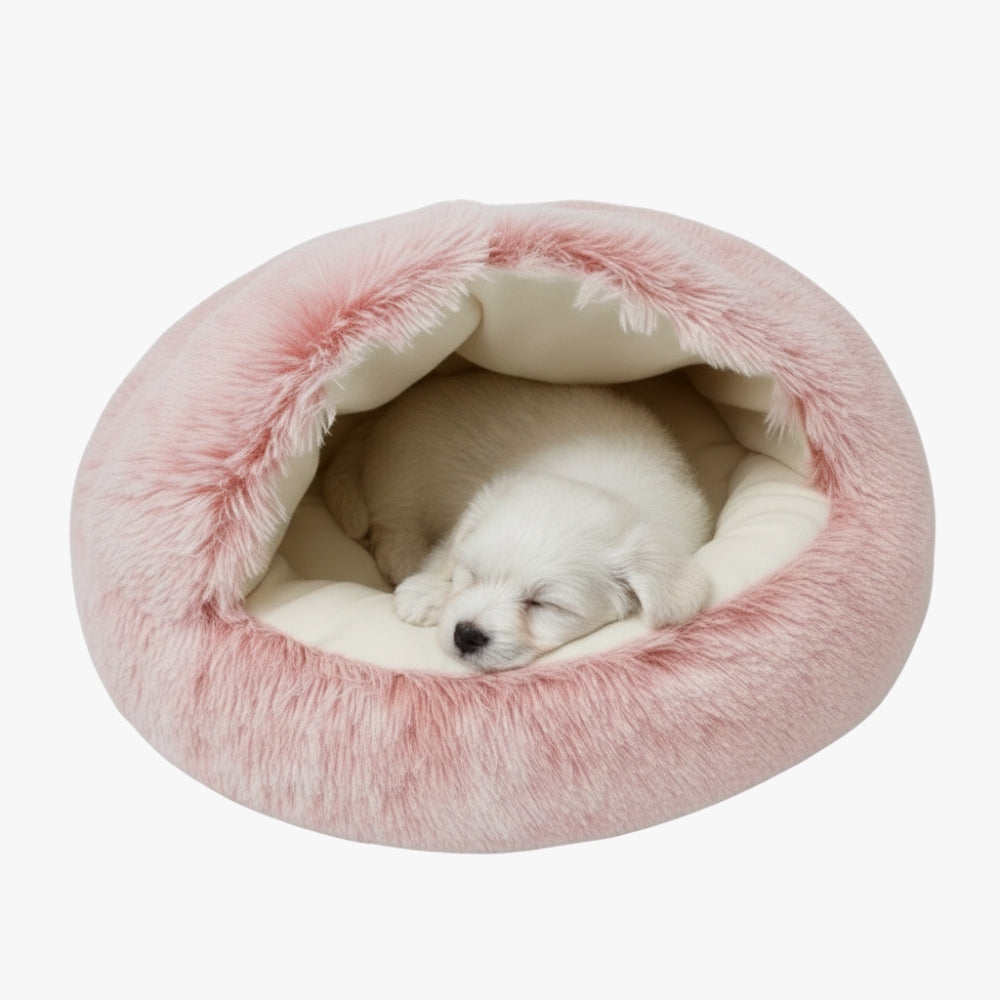 panier-pour-chien-chausson-a-fourrure-rose-face
