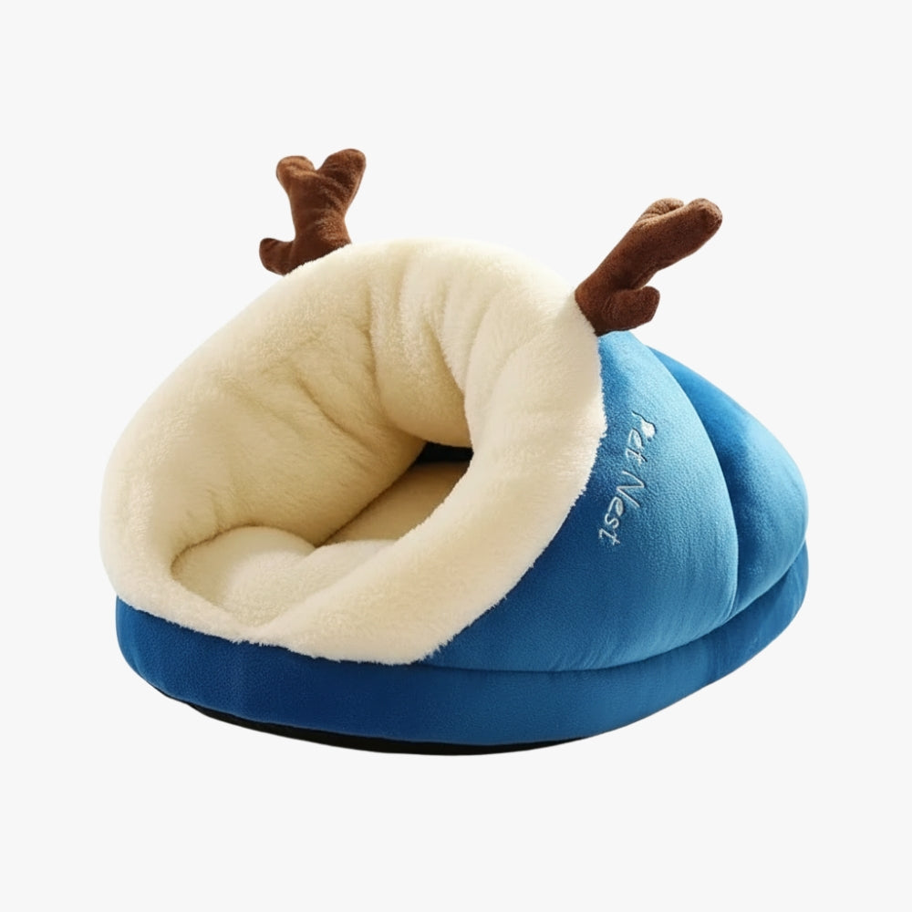 panier-pour-chien-chausson-avec-bois-de-renne-bleu-vide