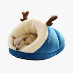 panier-pour-chien-chausson-avec-bois-de-renne-bleu