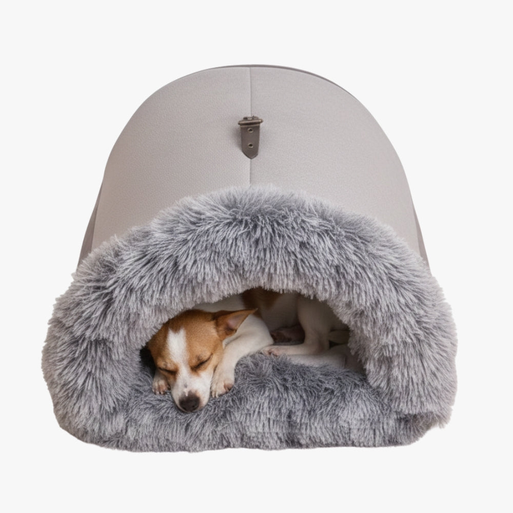 panier-pour-chien-couvert-a-fourrure-gris-dessus