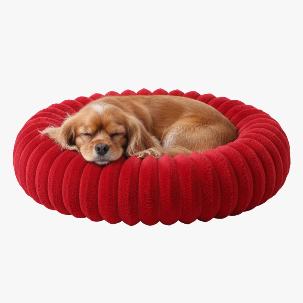panier-pour-chien-donut-moelleux-rouge-face