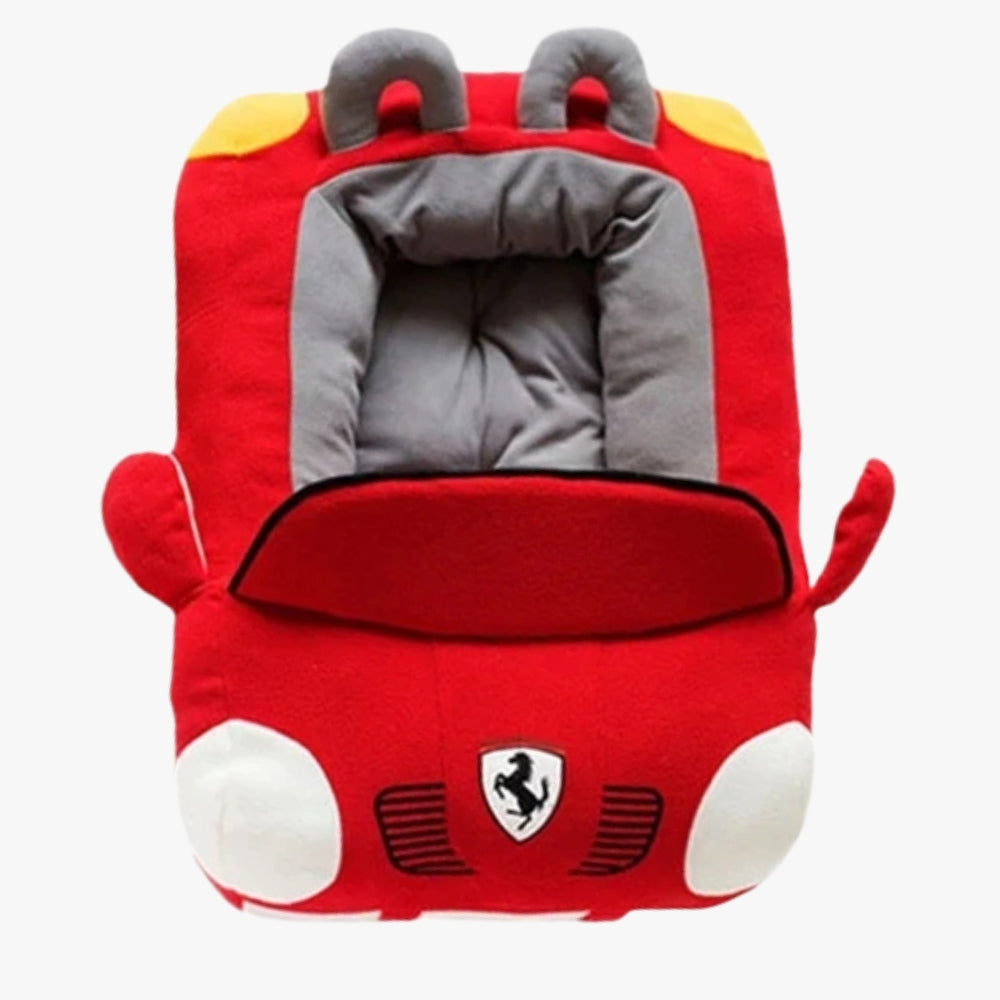 panier-pour-chien-en-forme-de-voiture-rouge-dessus