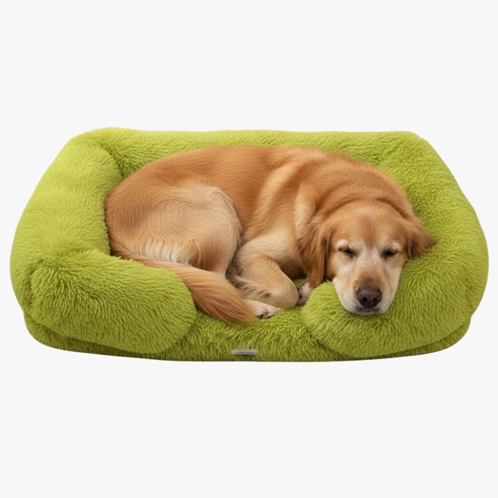 panier-pour-chien-rectangle-vert-en-fourrure-avec-rebords