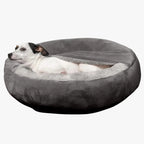 panier-pour-chien-rond-avec-couverture-gris-cote