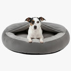 panier-pour-chien-rond-avec-couverture-gris-face
