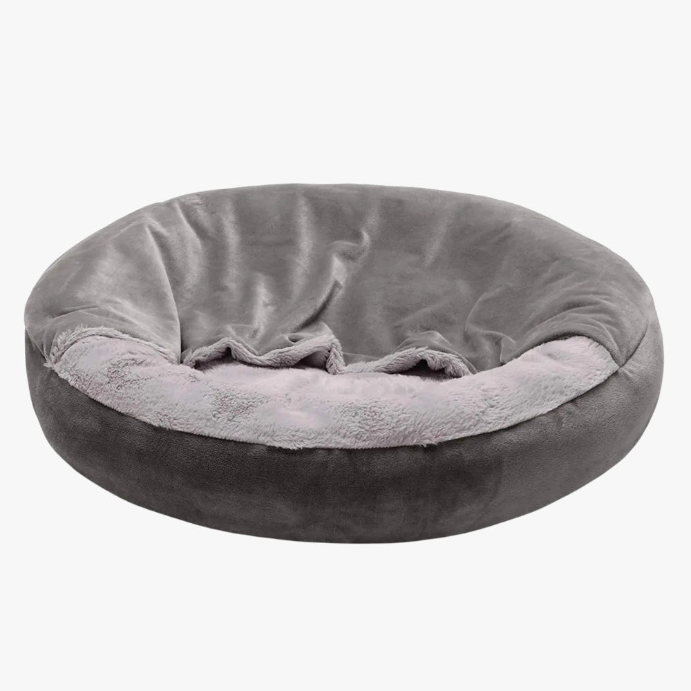 panier-pour-chien-rond-avec-couverture-gris