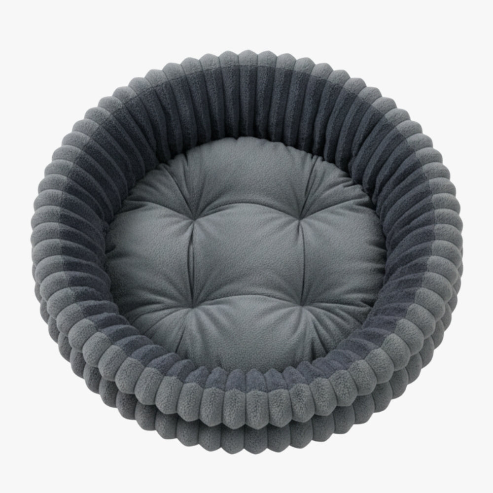 panier-pour-chien-rond-avec-rebords-gris-dessus