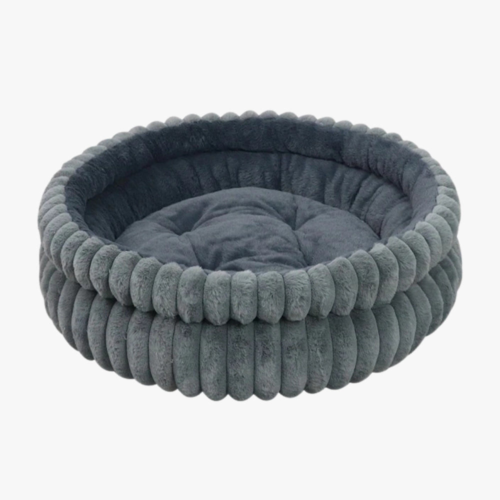 panier-pour-chien-rond-avec-rebords-gris-vide