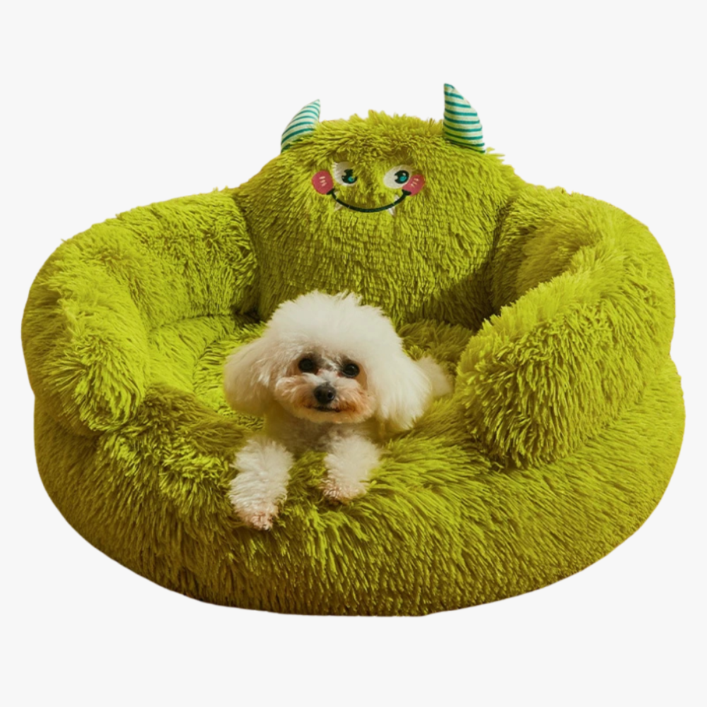 panier-pour-chien-rond-monstre-vert-face
