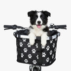 panier tranport vélo chien motif pattes blanches sur noir