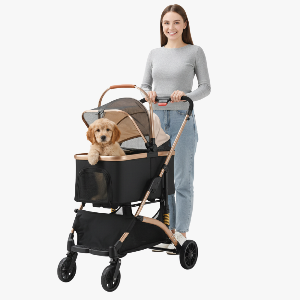poussette-pour-chien-pliable-noir-et-bronze-femme