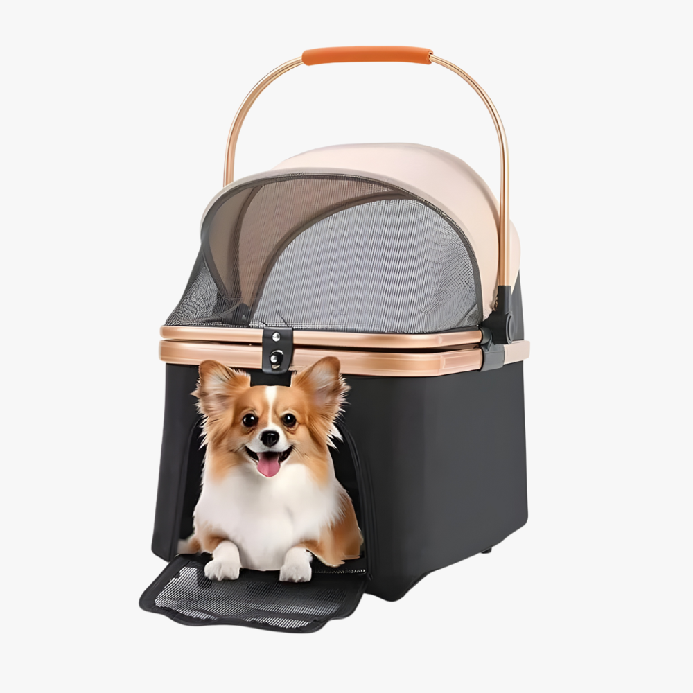 poussette-pour-chien-pliable-noir-et-bronze-panier