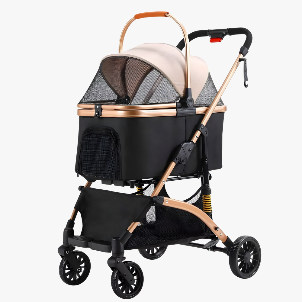 poussette-pour-chien-pliable-noir-et-bronze