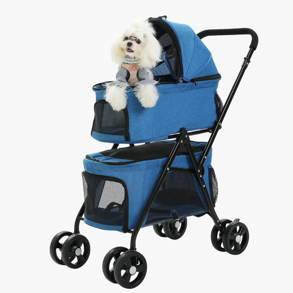 poussette-pour-petit-chien-pliable-deux-etages-bleu