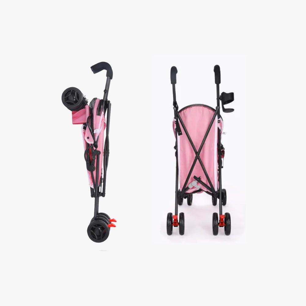 poussette-pour-petit-chien-pliable-rose-pliée