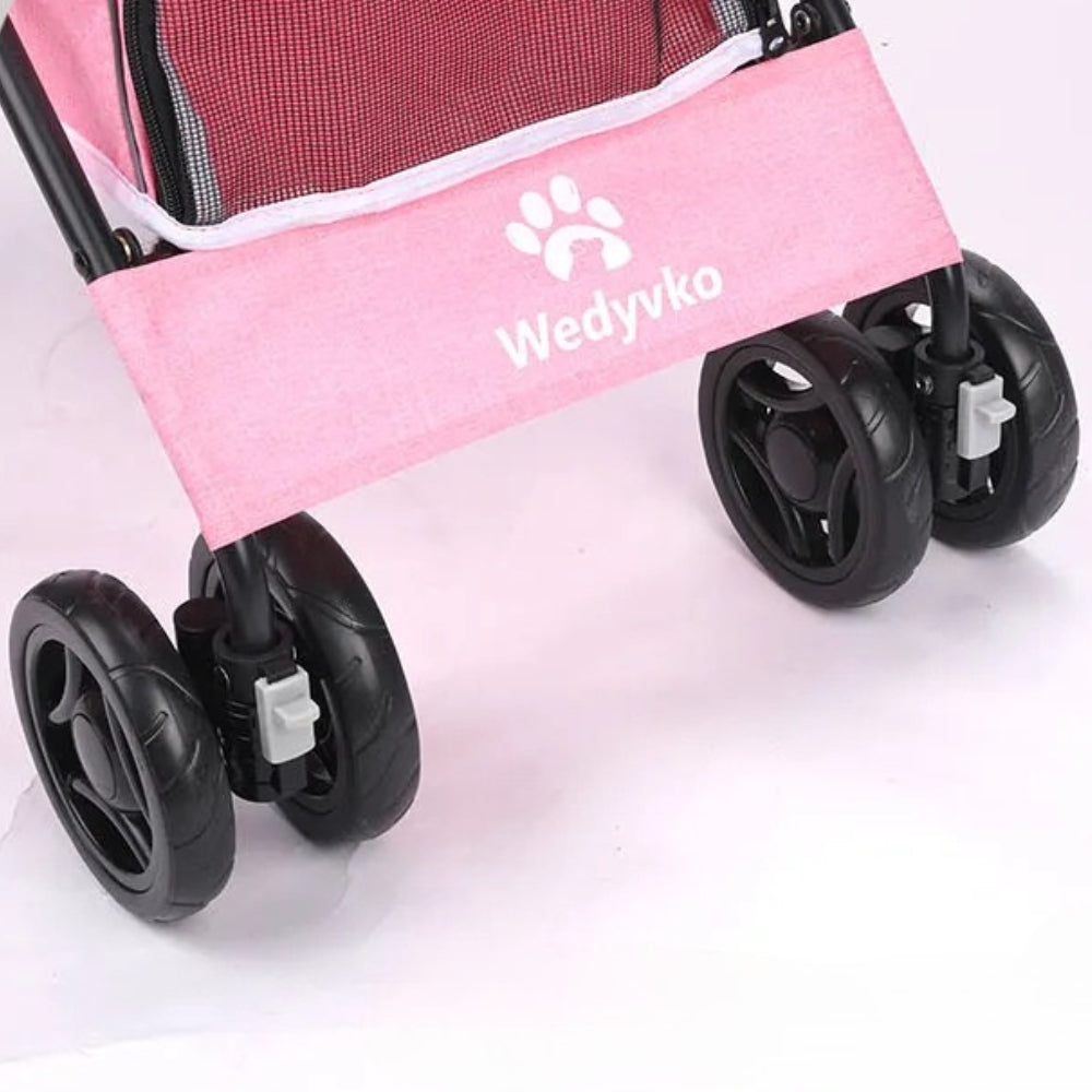 poussette-pour-petit-chien-pliable-rose-roues