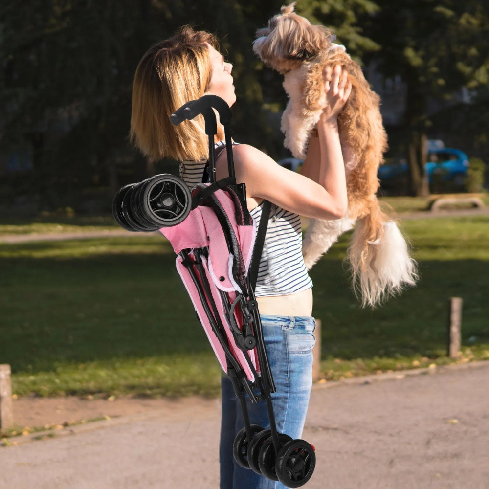 poussette-pour-petit-chien-pliable-rose-transport