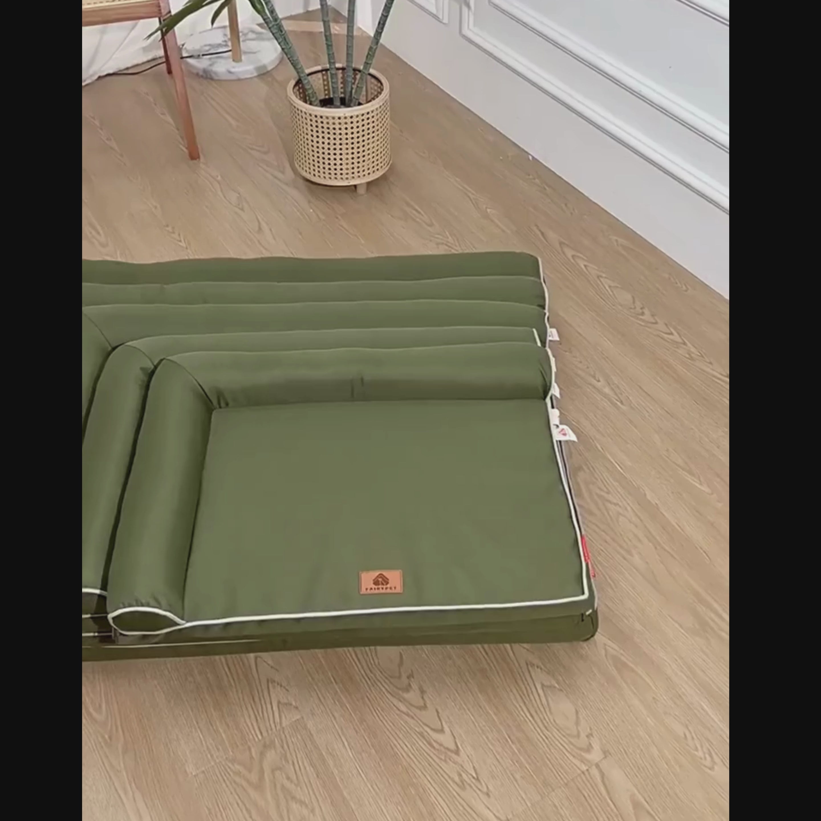video panier-pour-chien-orthopedique-resistant-vert