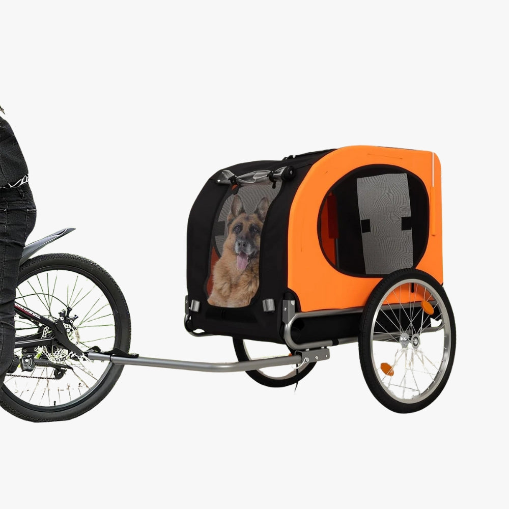remorque-de-velo-pour-chien-orange-accroche