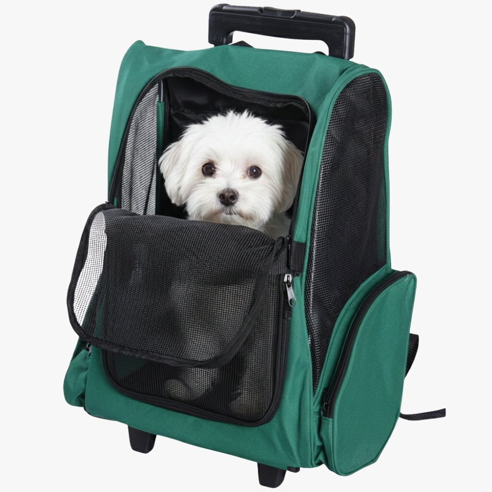 sac-a-dos-de-transport-pour-chien-roulettes-vert-ouvert