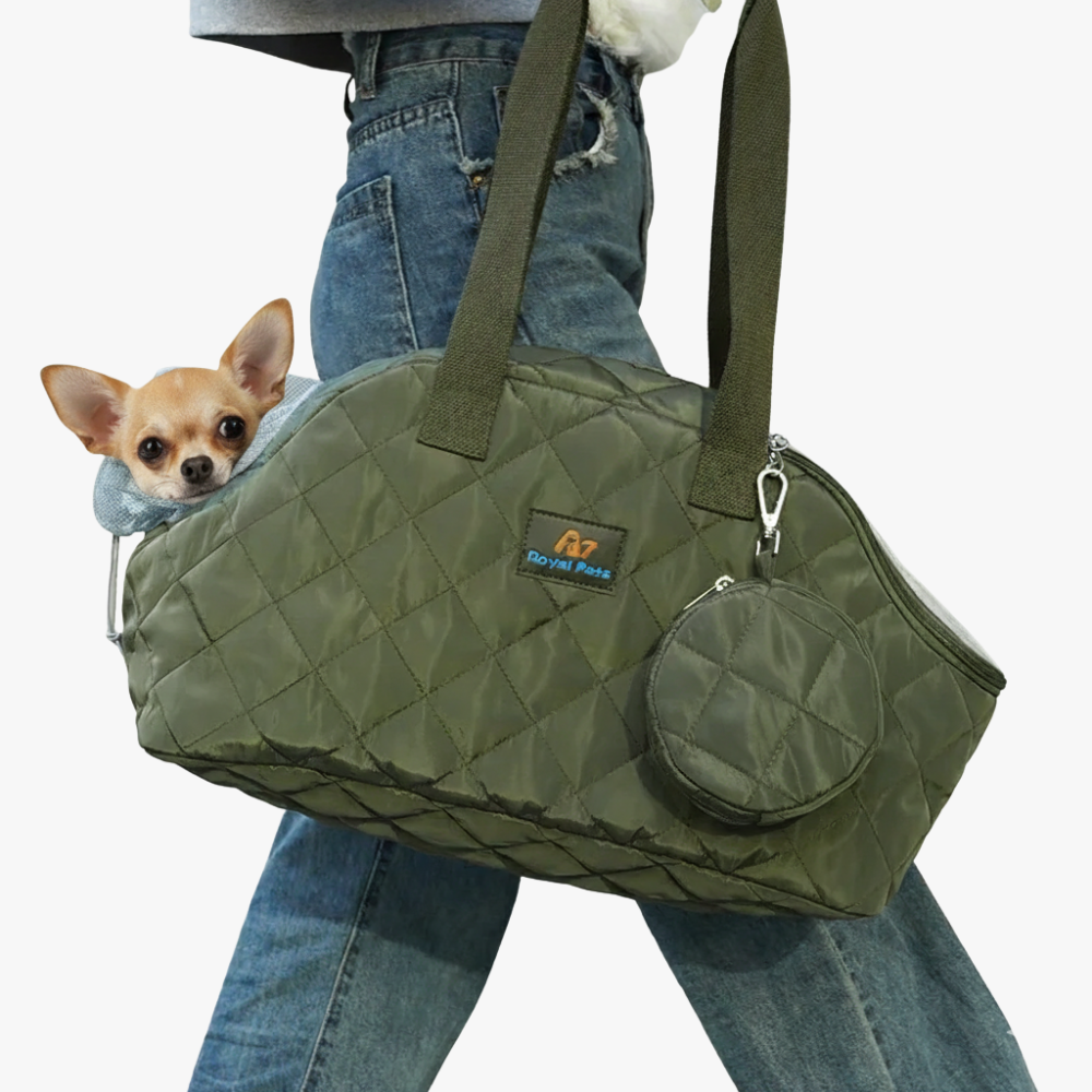 sac-main-pour-petit-chien-vert-militaire-marche