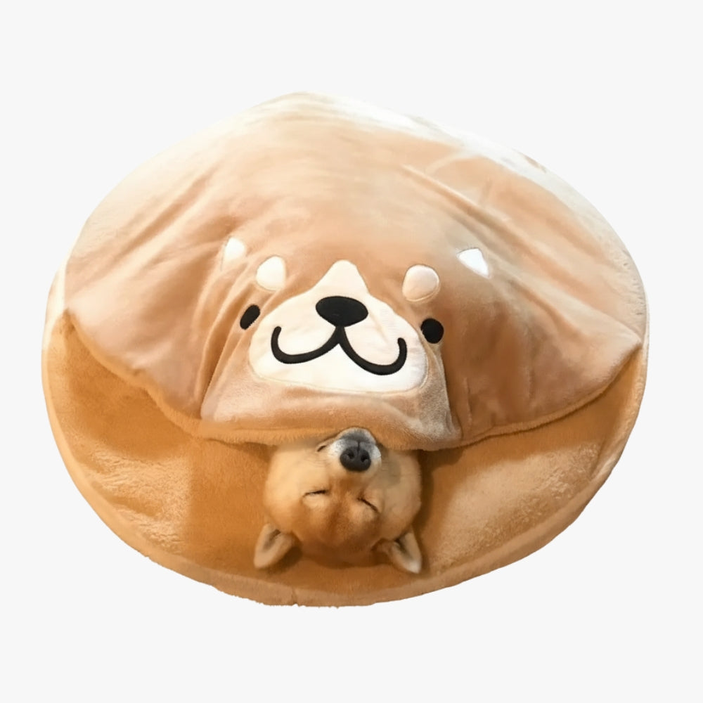 tapis-pour-chien-rond-avec-couverture-dessus