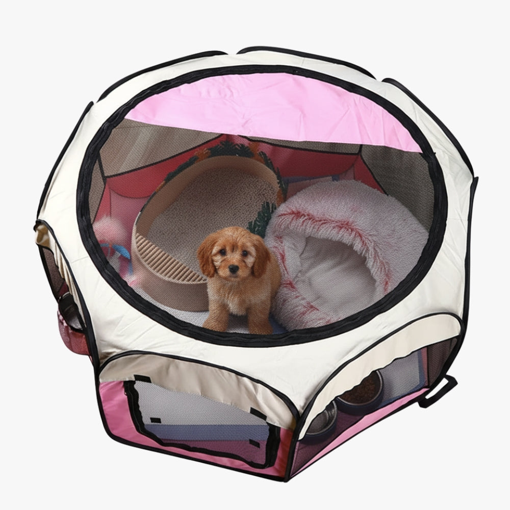 tente-pour-chien-pliable-rose-dessus