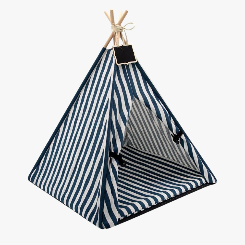 tipi-pour-petit-chien-a-rayures-bleues-et-blanches-angle
